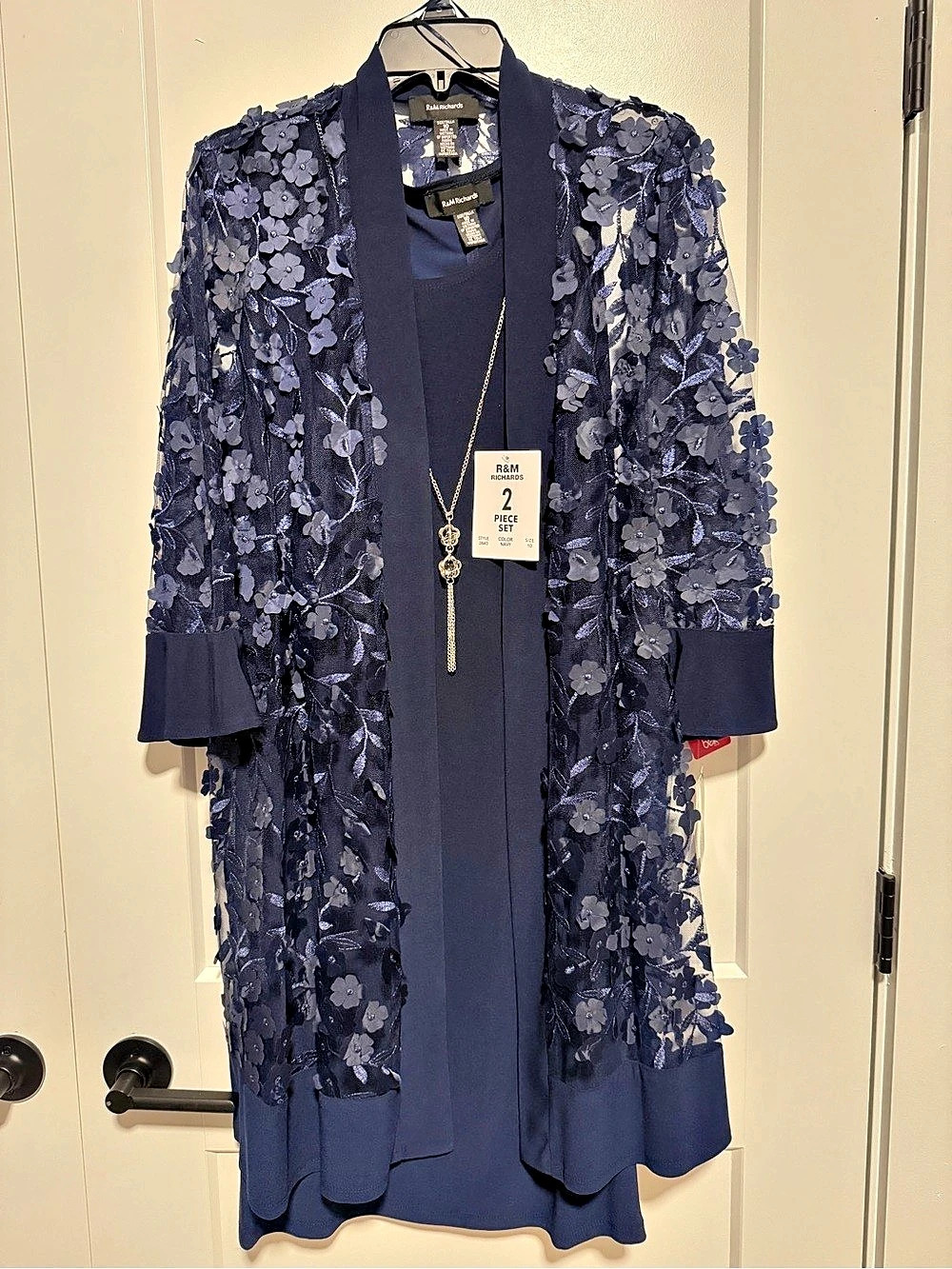 R&M Richards Floral 2-Pc Jacket Dress Navy Blue Size 10